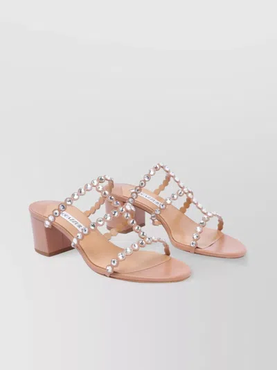 Aquazzura Crystal Embellished Block Heel Sandals In Neutral