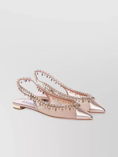 Aquazzura Crystal Embellished Leather Ballet Flats In Pink