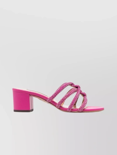 Aquazzura Crystal-embellished Leather Mules With Block Heel In Pink