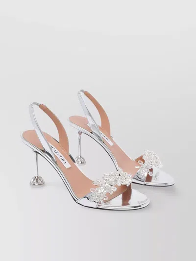 Aquazzura Crystal Embellished Leather Slingback Pumps In White