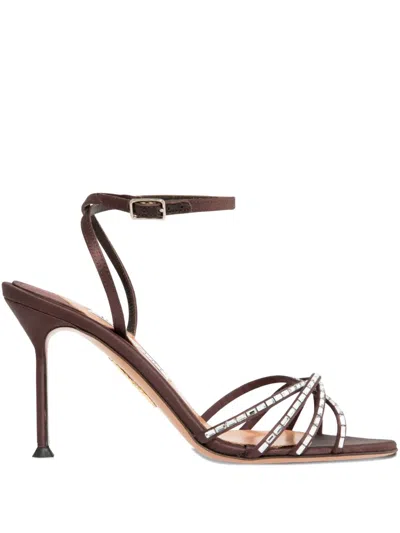 Aquazzura Crystal-embellished Satin Sandals In Brown