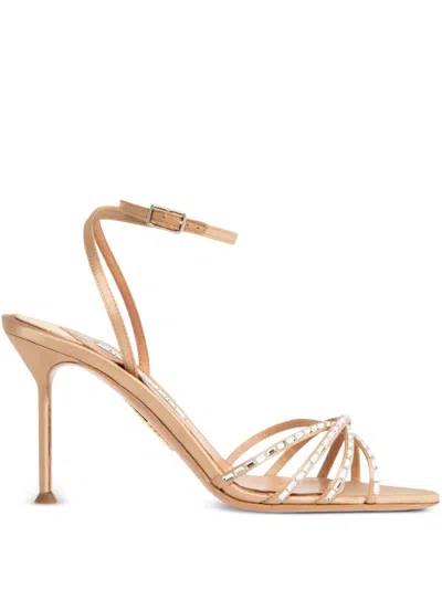Aquazzura Crystal-embellished Slingback Sandals In Brown