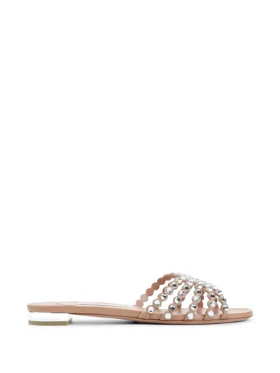 Aquazzura Tequila Crystal-embellished Flat Sandals In Silver