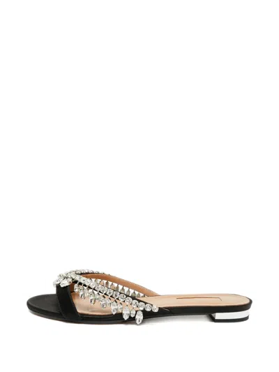 Pre-owned Aquazzura Crystal-embellishment Sandals In Black