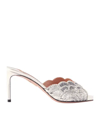 Aquazzura Crystal Heeled Sandals In White