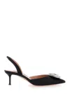 Aquazzura Crystal Hoop Black Slingback Pumps With Rhinestoned Embellishment And Kitten Heel In Tech Fabric Wom In Multi