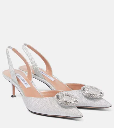 Aquazzura Woman Pumps Silver Size 8 Textile Fibers In White