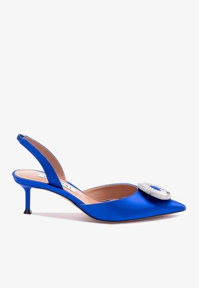 Aquazzura Crystal Hoop 50 Satin Slingback Pumps In Blue