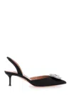 Aquazzura Crystal Hoop Black Slingback Pumps With Rhinestoned Embellishment And Kitten Heel In Tech Fabric Wom In Black