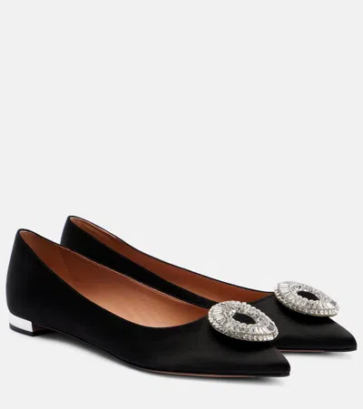Aquazzura Crystal Hoop Satin Ballet Flats