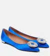 Aquazzura Crystal Hoop Satin Ballet Flats In Blue
