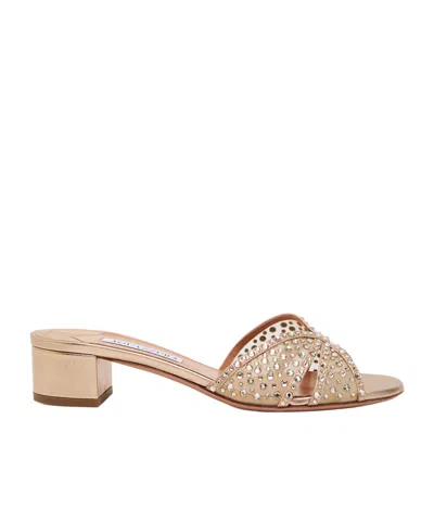 Aquazzura Crystal Lover 35 Embellished Metallic Nappa Mules In Multi