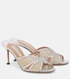 Aquazzura Crystal Lover 75 Crystal-embellished Leather-trimmed Tulle Sandals In Silver