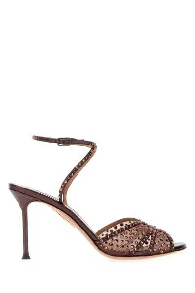 Aquazzura Lover Embellished Tulle Sandals In Brown