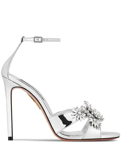 Aquazzura Crystal Margarita 105mm Metallic Sandals In White