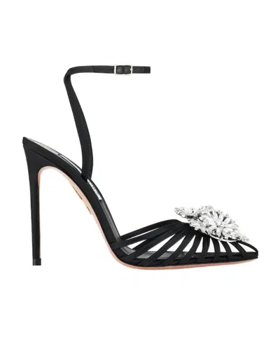 Aquazzura Crystal Margarita 110mm Leather Pumps In Black