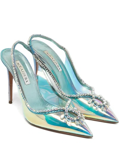 Pre-owned Aquazzura Crystal Slingback Pumps In Blue