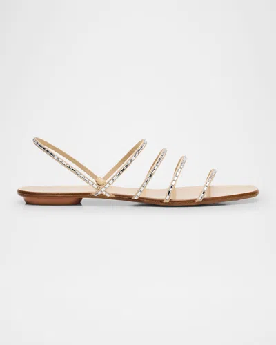 Aquazzura Crystal Strappy Flat Summer Sandals In Multi