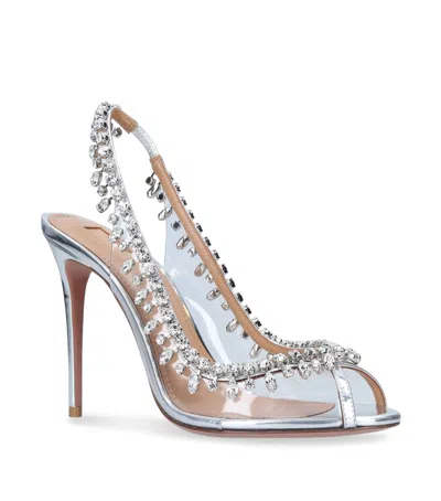 Aquazzura Crystal Temptation Sandals 105 In Silver