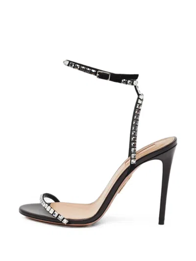 Pre-owned Aquazzura Crystal-embellished Ankle-strap Heeled Sandals In Black