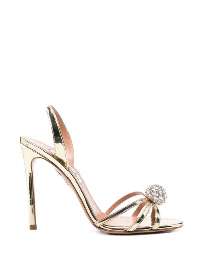 Aquazzura Crystal-embellished Leather Heeled Sandals In Gold