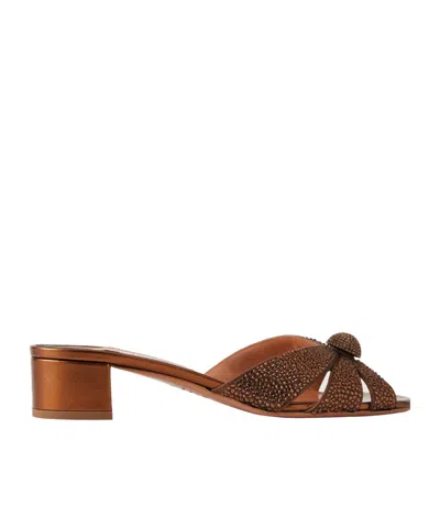 Aquazzura Crystal-embellished Leather Mules In Brown