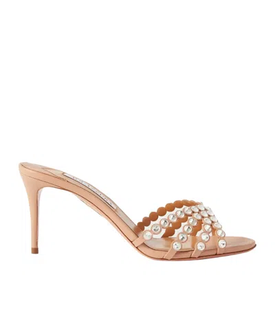 Aquazzura Crystal-embellished Leather Mules In Nude