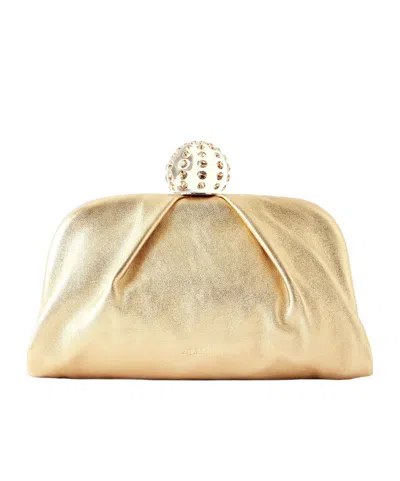 Aquazzura Crystal-embellished Metallic Leather Clutch In Nude