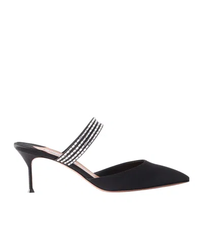 Aquazzura Crystal-embellished Satin Mules In Black