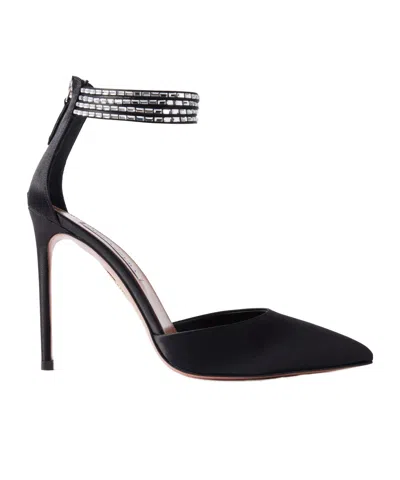 Aquazzura Crystal-embellished Satin Pumps In Black