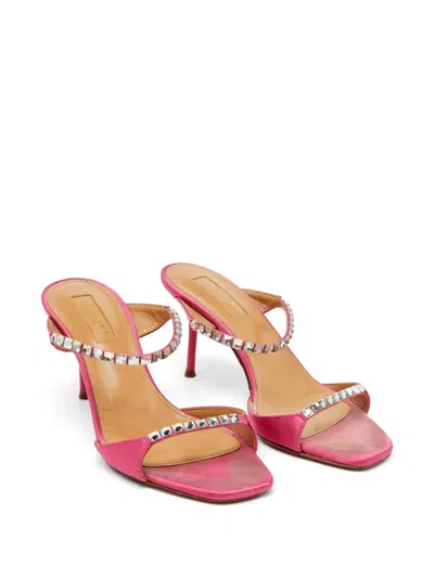 Pre-owned Aquazzura Crystal-embellished Satin Sandals In Pink