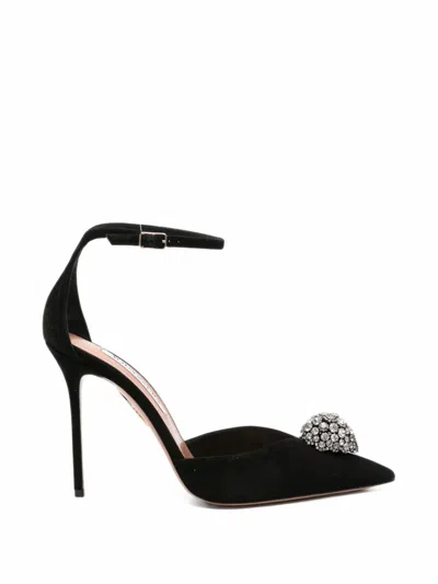 Aquazzura Crystal-embellished Suede Pumps In Black