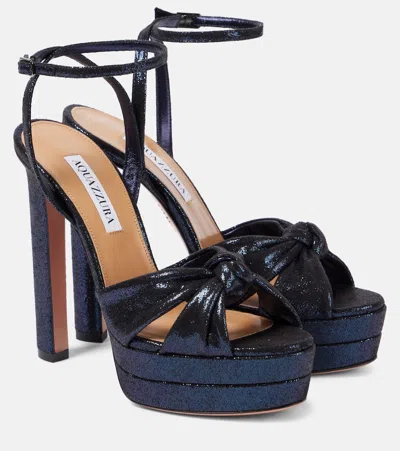 Aquazzura Cupid Plateau 130 Satin Platform Sandals In Blue