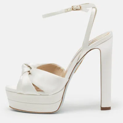Pre-owned Aquazzura Cupid Size 37.5 White Satin Platform Sandals