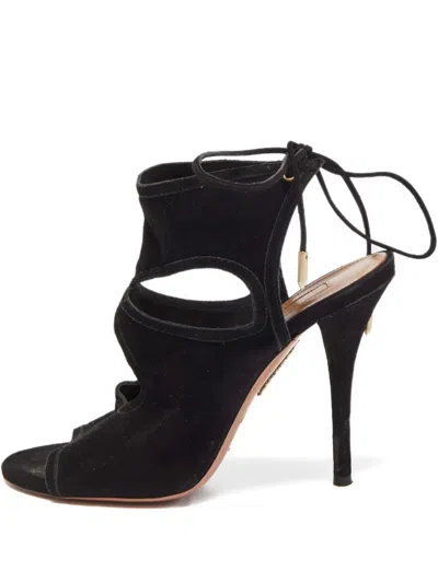 Pre-owned Aquazzura Cut-out Lace Sandals In Black