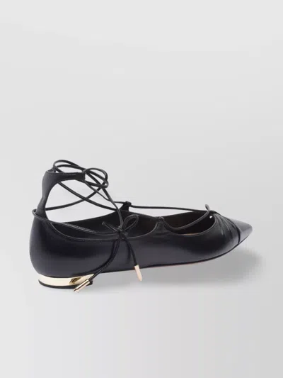 Aquazzura Cut-out Leather Ballerina Shoes With Gold Detail In Black
