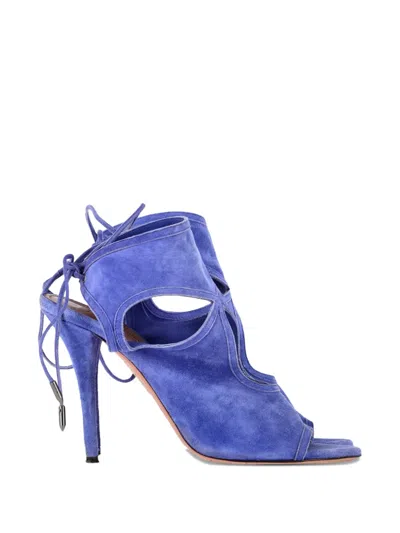 Pre-owned Aquazzura Cut-out Suede Heeled Sandals In Blue