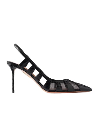 Aquazzura Cutout Mesh-trimmed Leather Pumps In Black