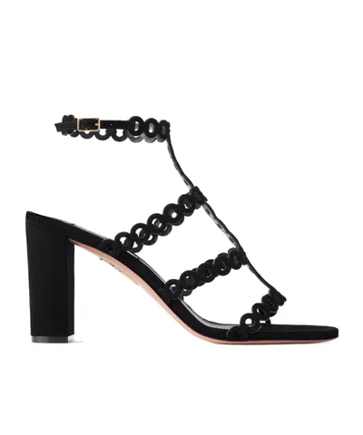 Aquazzura Infinity Chain 85 Cutout Suede Sandals In Black