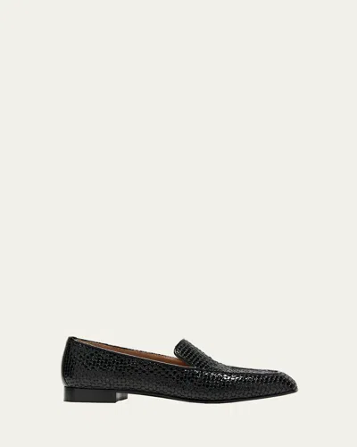 Aquazzura Cy Embossed Leather Loafers In Black