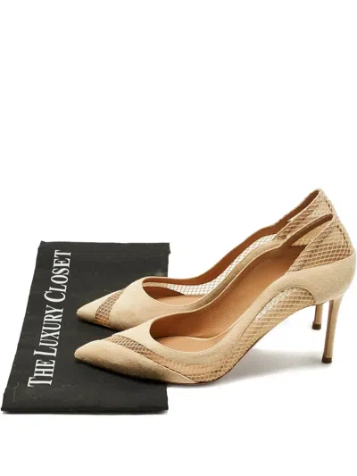 Pre-owned Aquazzura Dalia Mesh Suede Pumps In Neutral