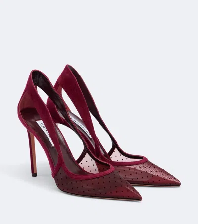 Aquazzura Dangerous Liaisons Mesh And Suede Pumps In Burgundy