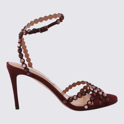 Aquazzura Dark Red Leather Tequila 85 Sandal In Brown