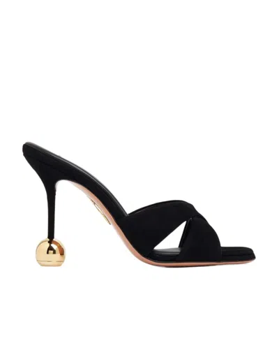 Aquazzura Darling 95mm Suede Mules In Black