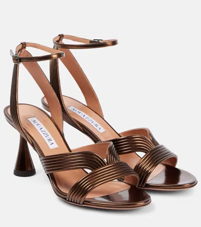 Aquazzura Darly 75 Metallic Leather Sandal In Brown