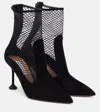 Aquazzura Dawn 85 Fishnet-trimmed Suede Ankle Boots In Black