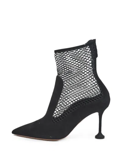 Pre-owned Aquazzura Dawn Mesh Ankle Boots In Black