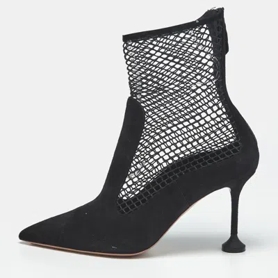 Pre-owned Aquazzura Dawn Size 39 Black Mesh And Suede Ankle Length Boots