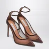 Aquazzura Decolleté Love Affair 85 In Mesh With Brown Suede In Brown