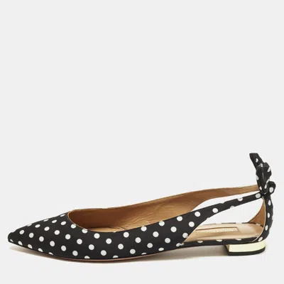 Pre-owned Aquazzura Deneuve Size 41 Black/white Polka Dot Fabric Ballet Flats